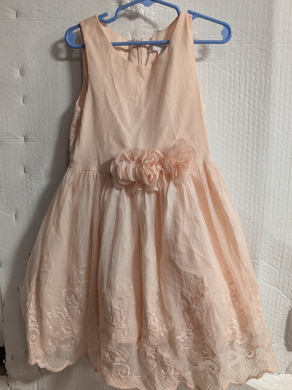 Camilla Peach Floral Waist Tulle Kids Dress
